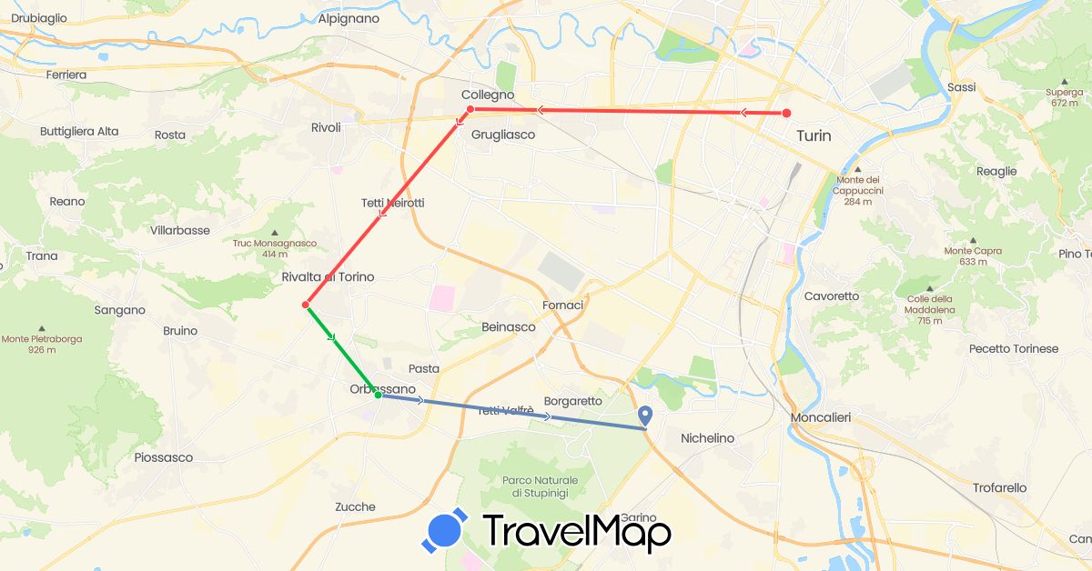 TravelMap itinerary: driving, bus, cycling, hiking in Italy (Europe)